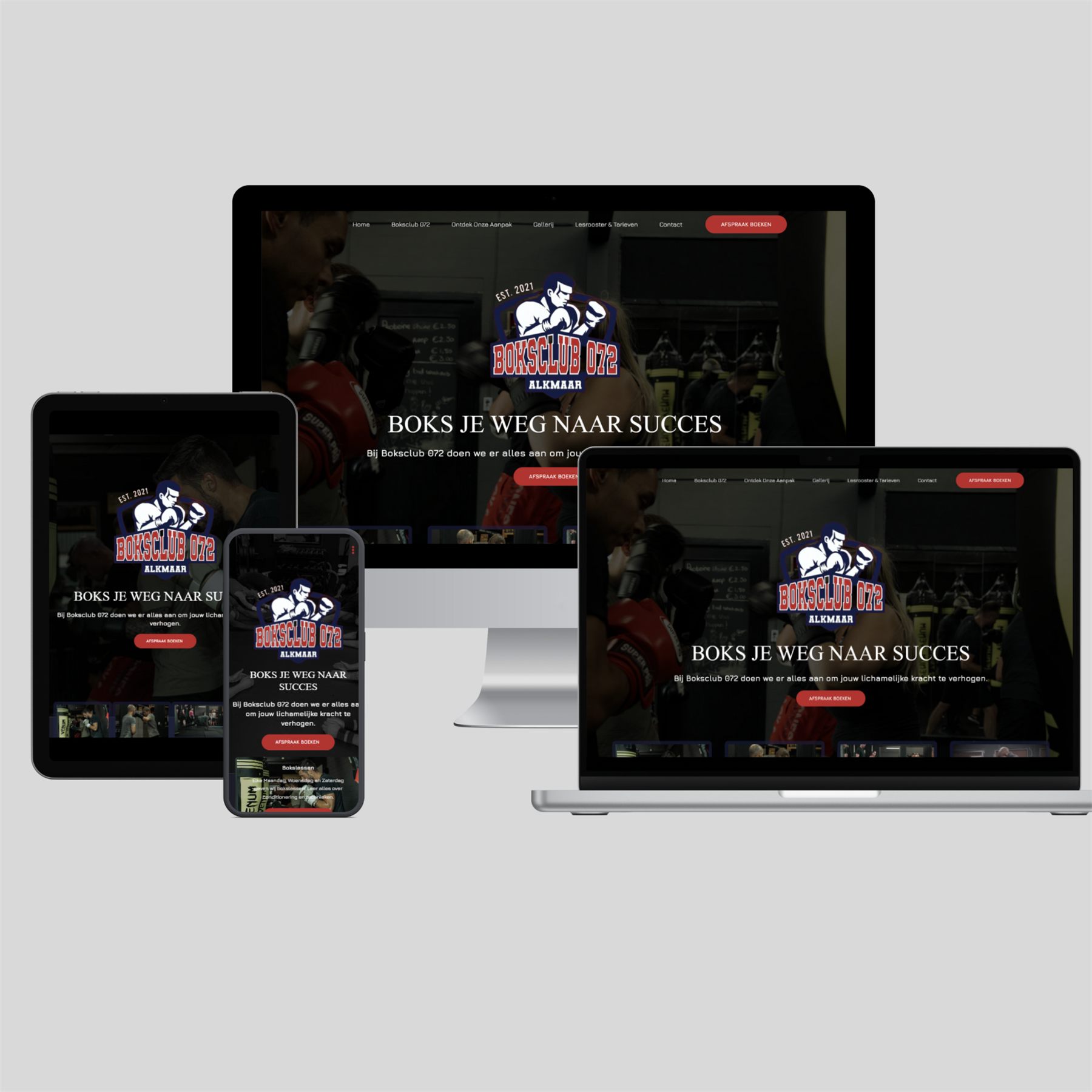Boksclub 072 website op desktop, tablet en mobiel