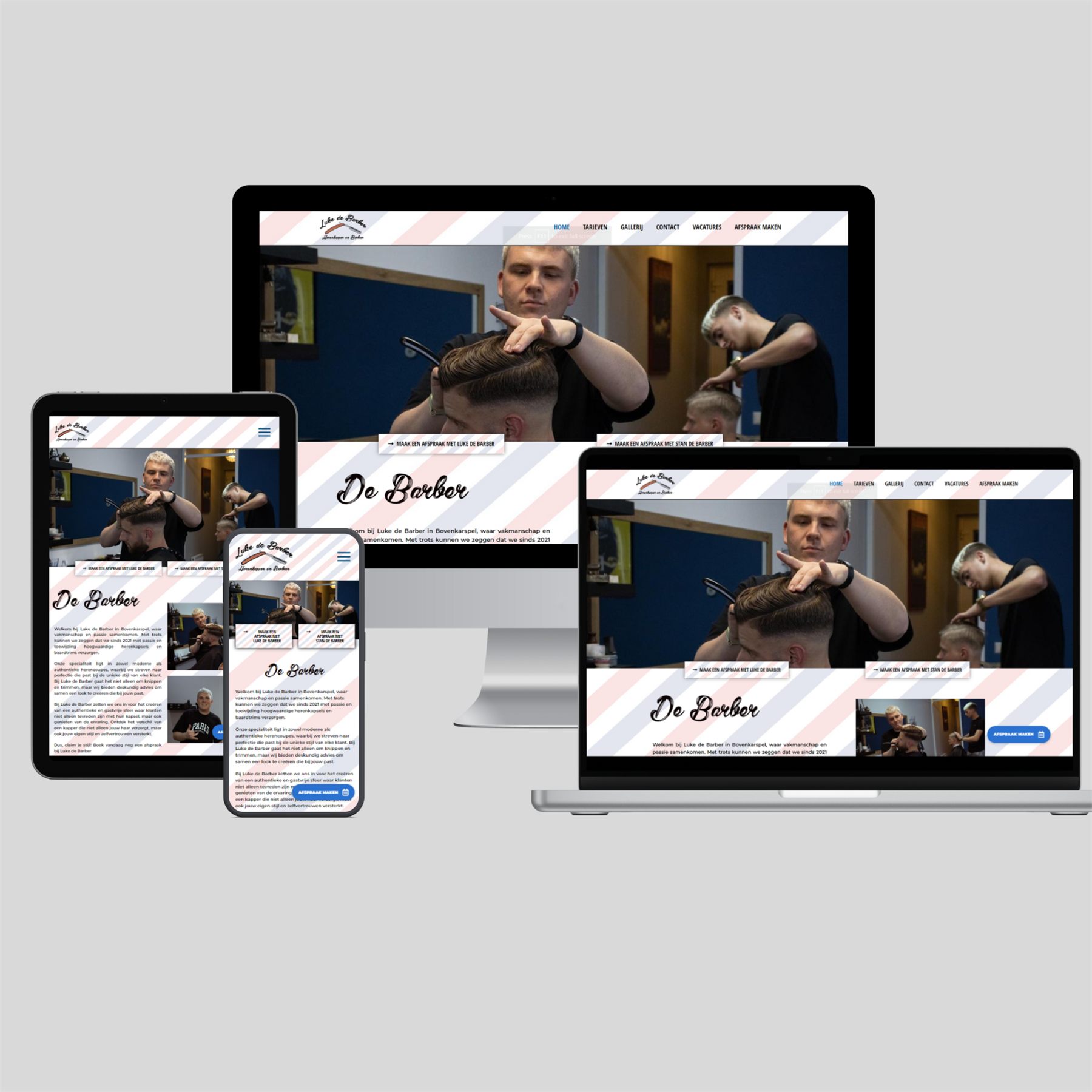 De Barber website op desktop, tablet en mobiel