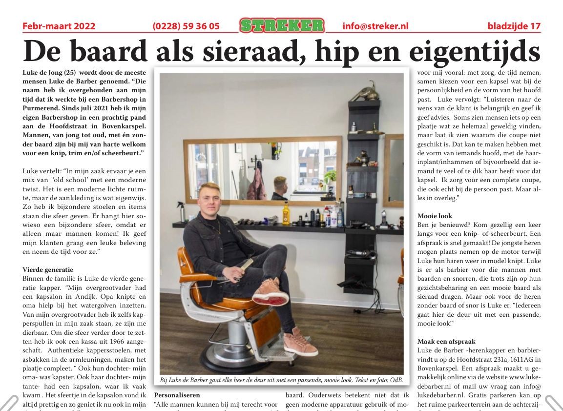 Krantenartikel over Luke de Barber in de Streker