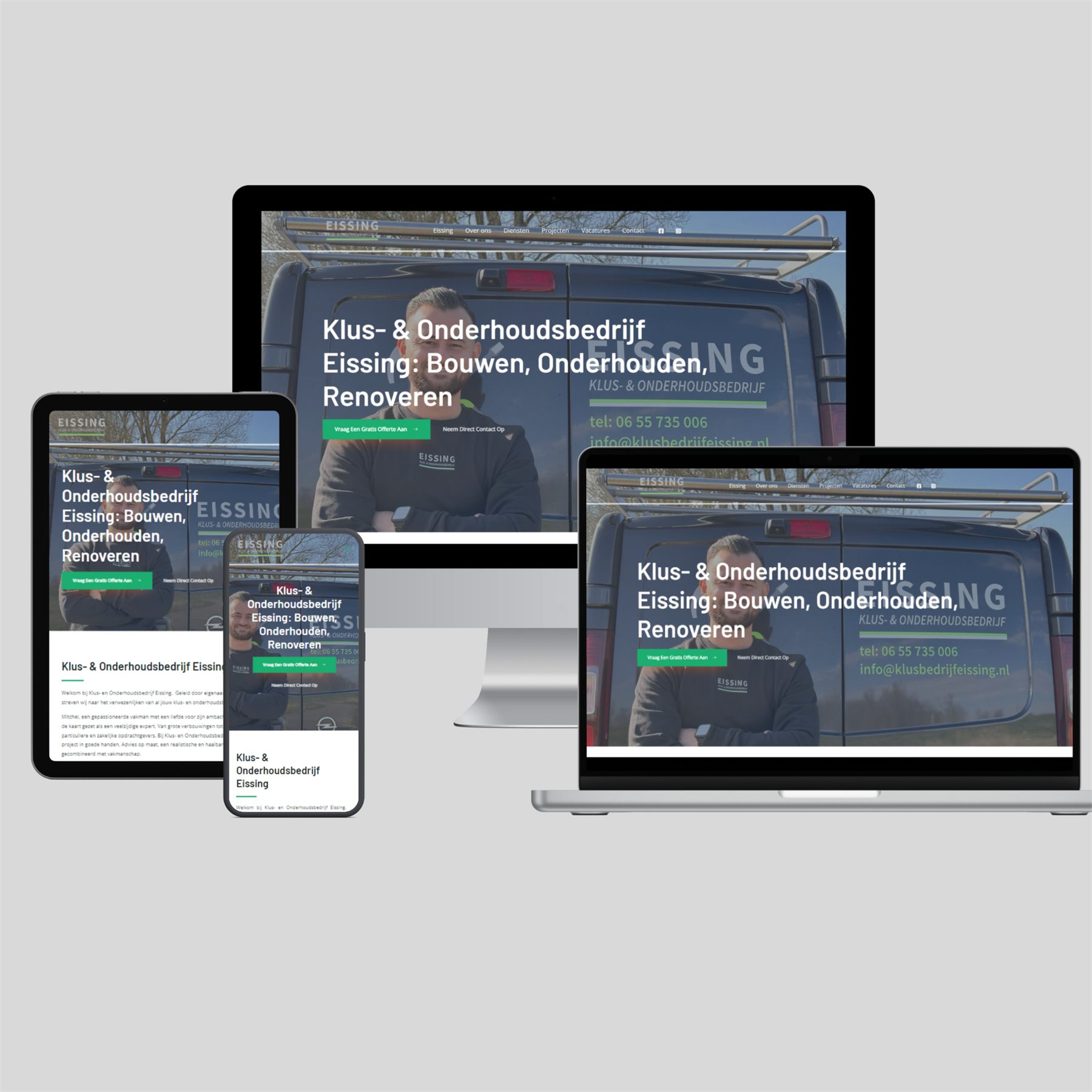 Eissing Bouw website op desktop, tablet en mobiel