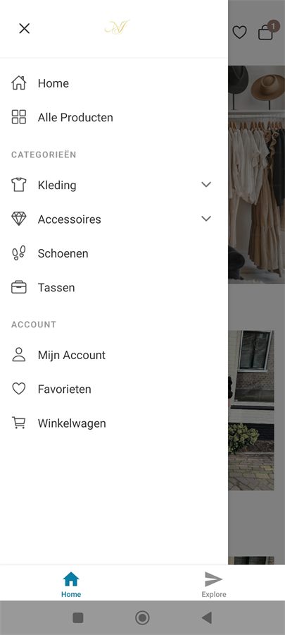 Naja Studio app navigatiemenu